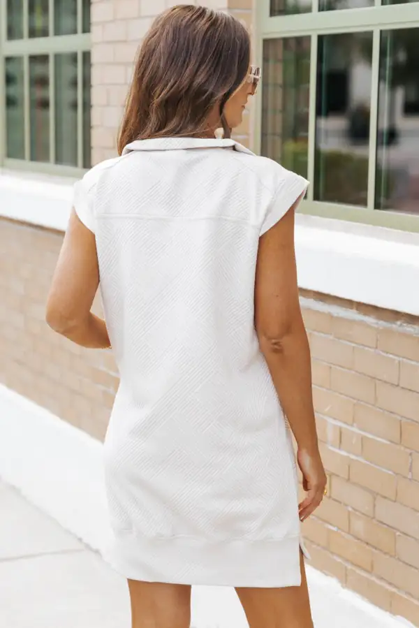 Layer Friendly Textured Zip Front Collared Mini Dress