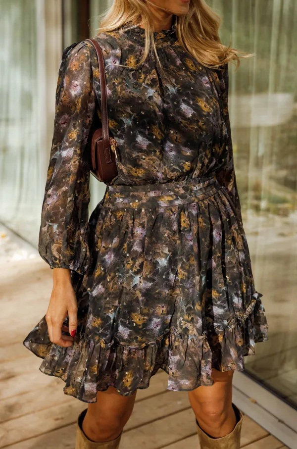 Patterned Cinched Waist Mini Dress