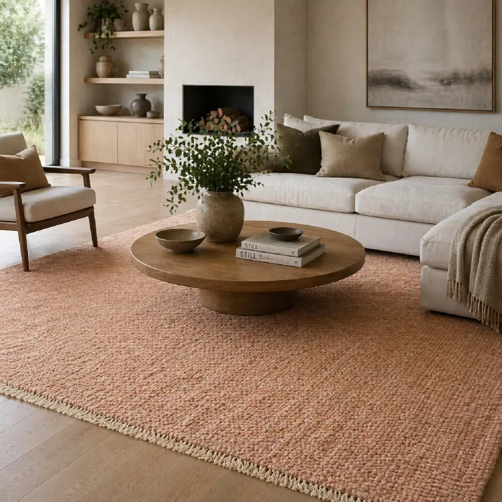Hand-Knotted Wool Fringed Carpet