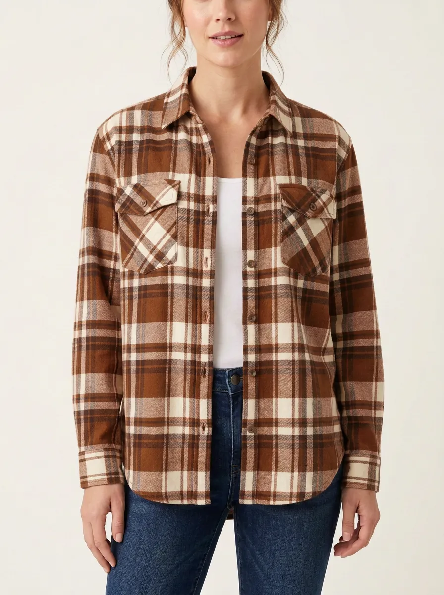 Soft Plaid Checkered Plaid Long-Sleeve Shirt