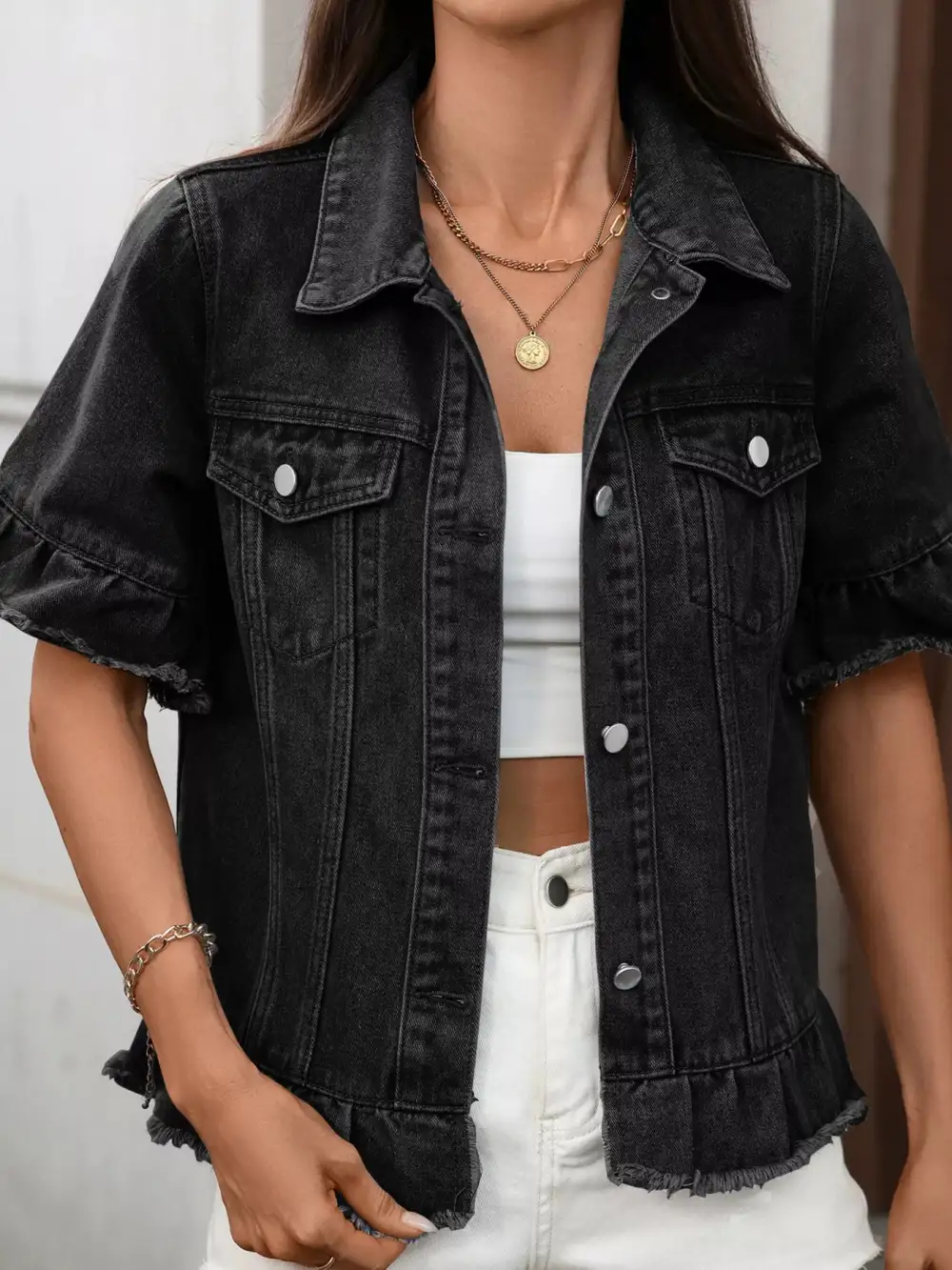 Raw Hem Button Up Jacket Effortless Outfit Layer