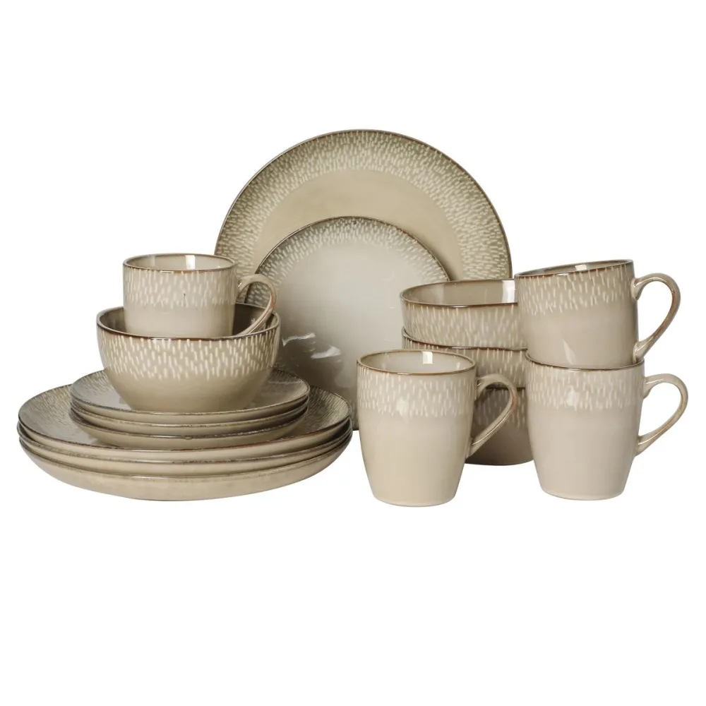 Reactive Glaze Stoneware Dinnerware Set Glossy Finish