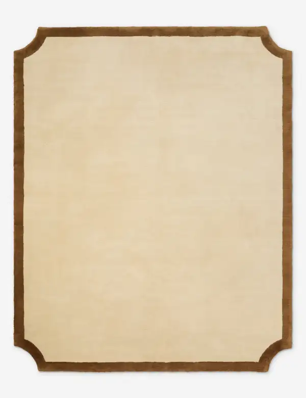 Scalloped Bordered Textured Hand Loomed Wool Area Rug