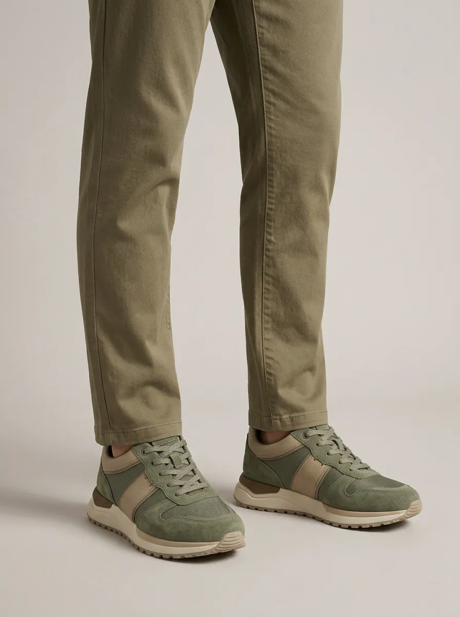 Men's Casual Suede Mesh Paneled Print Sneakers
