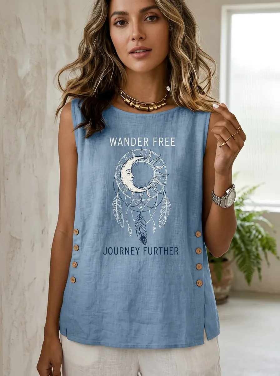 Women's Boho Wander Free Sun Moon Dreamcatcher Printed Tank Top