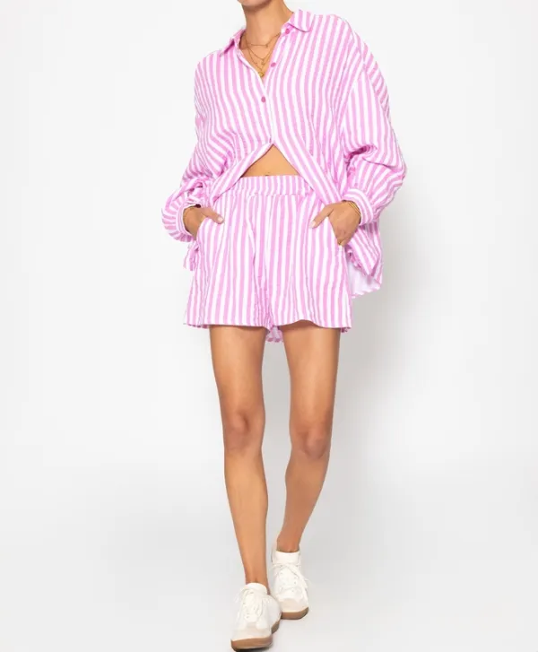 Pink  Striped Clean Soft Easy Shorts