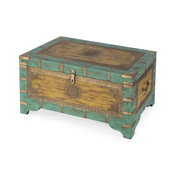 Storage Trunk Wood Brass Detail Coffee Table