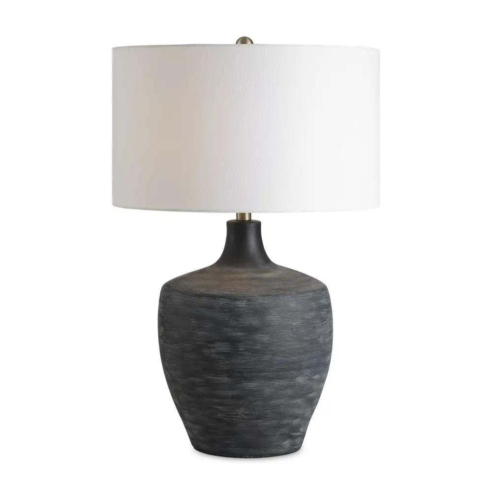 Distressed Drum Shade Ribbed Ceramic Glass Table Lamp