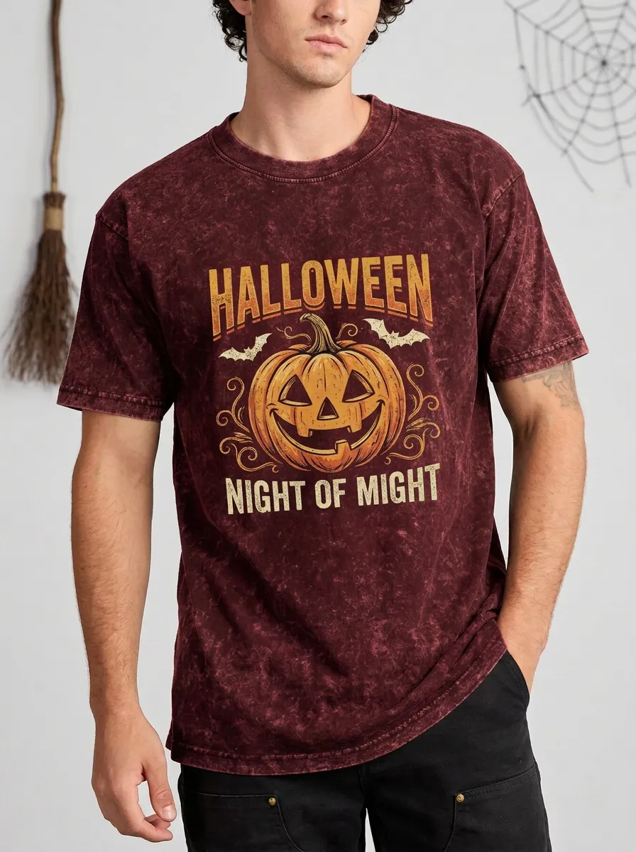 Men's Halloween Pumpkin Night of Might Graphic Printed T-shirt
