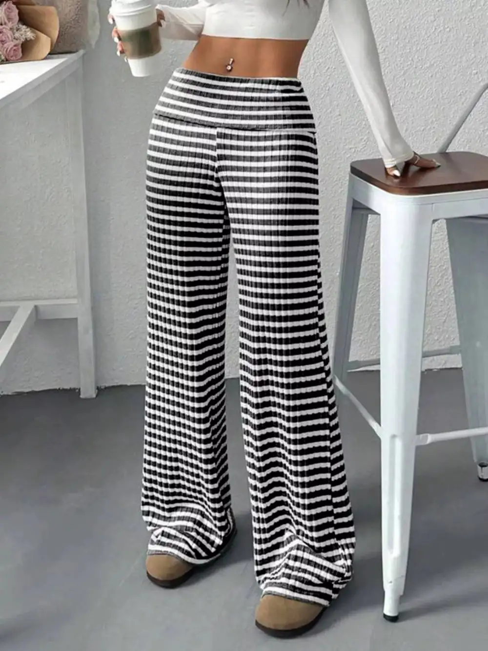Sequin Striped Wide Leg Pants