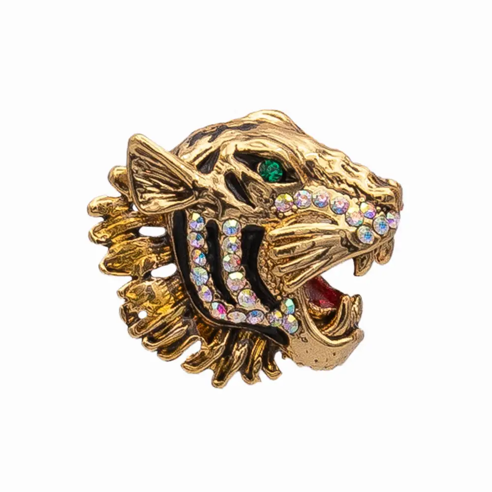 Crystal Tiger Head Brooch
