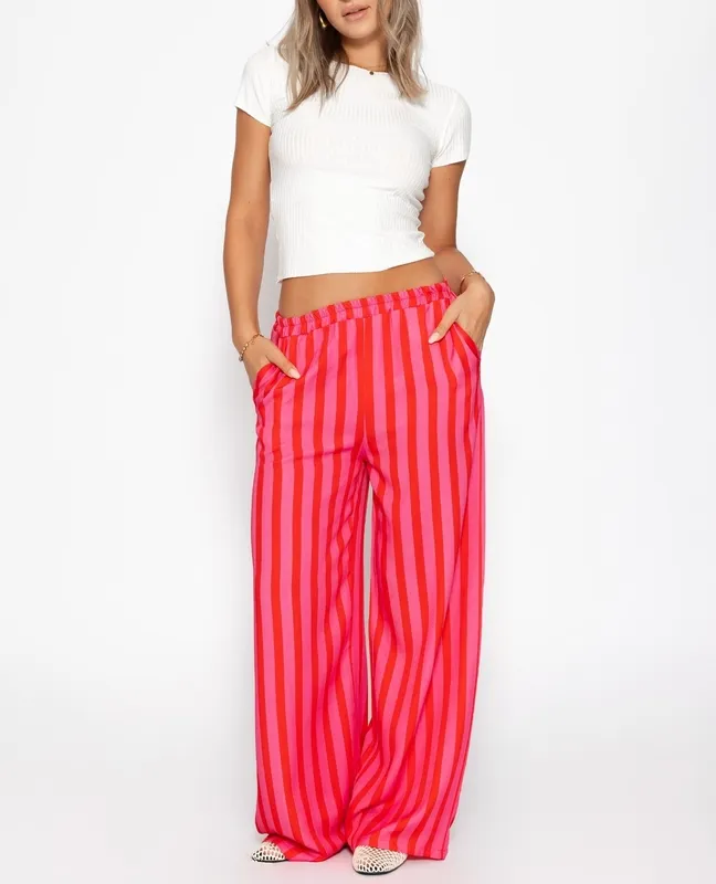 Pink Striped Wide Leg Pants