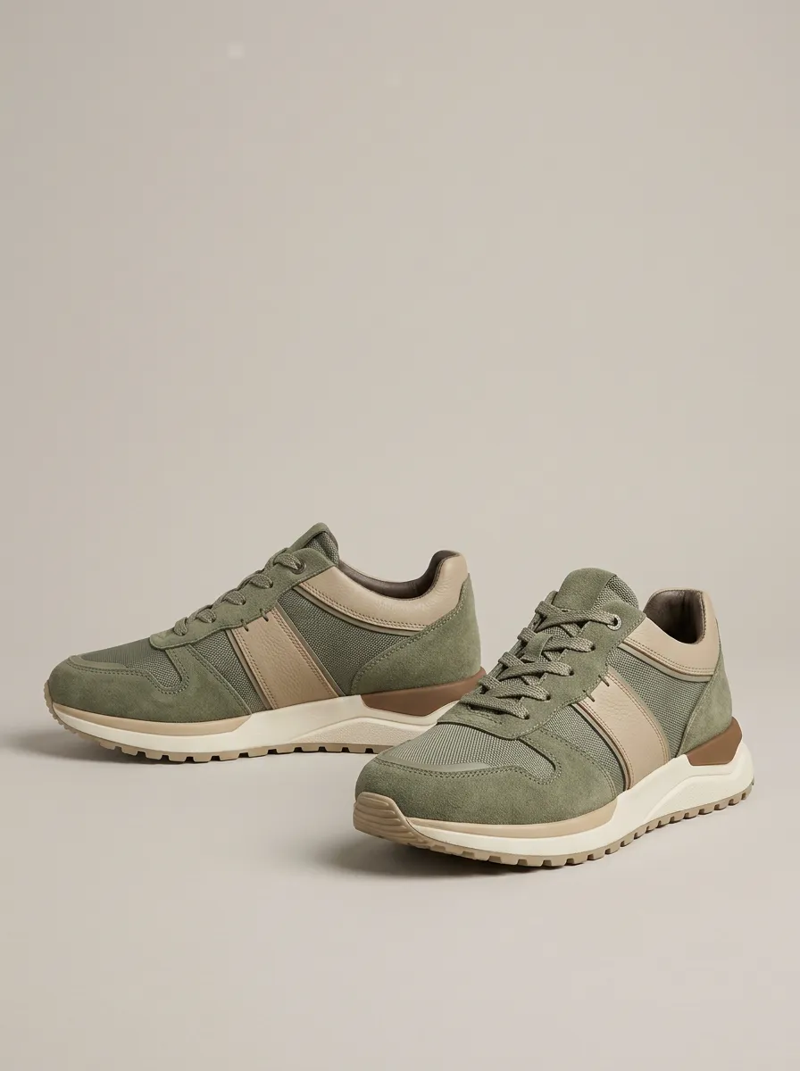 Men's Casual Suede Mesh Paneled Print Sneakers