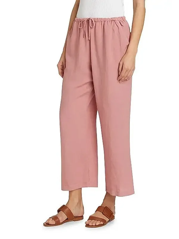 Linen Blend Wide Leg Cropped Pants