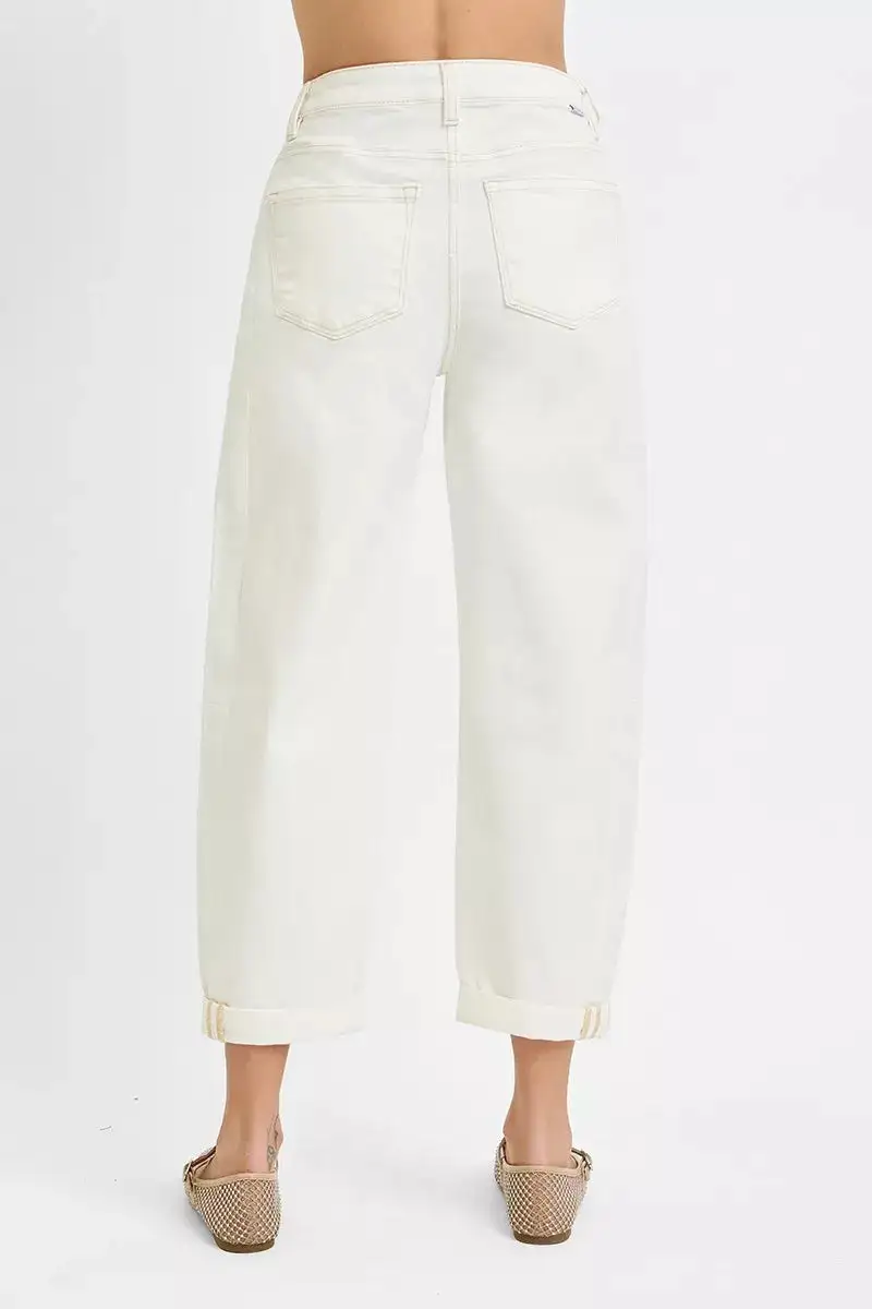 Full Size High Rise Barrel Cropped Jeans Plus Size
