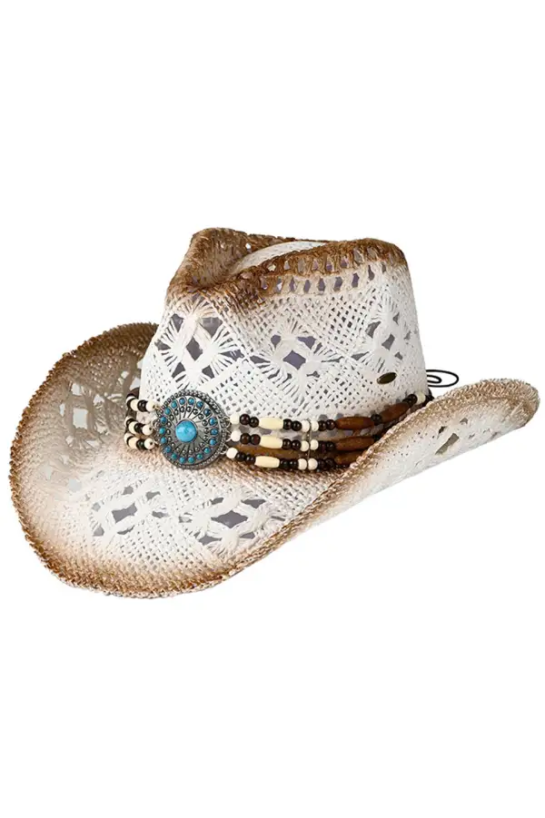 Western Wooden Bead Band Tea-stain Cowboy Hat