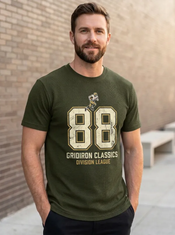 Men's Varsity Inspired Football Gridiron Ball Crew Neck Graphic T-Shirt