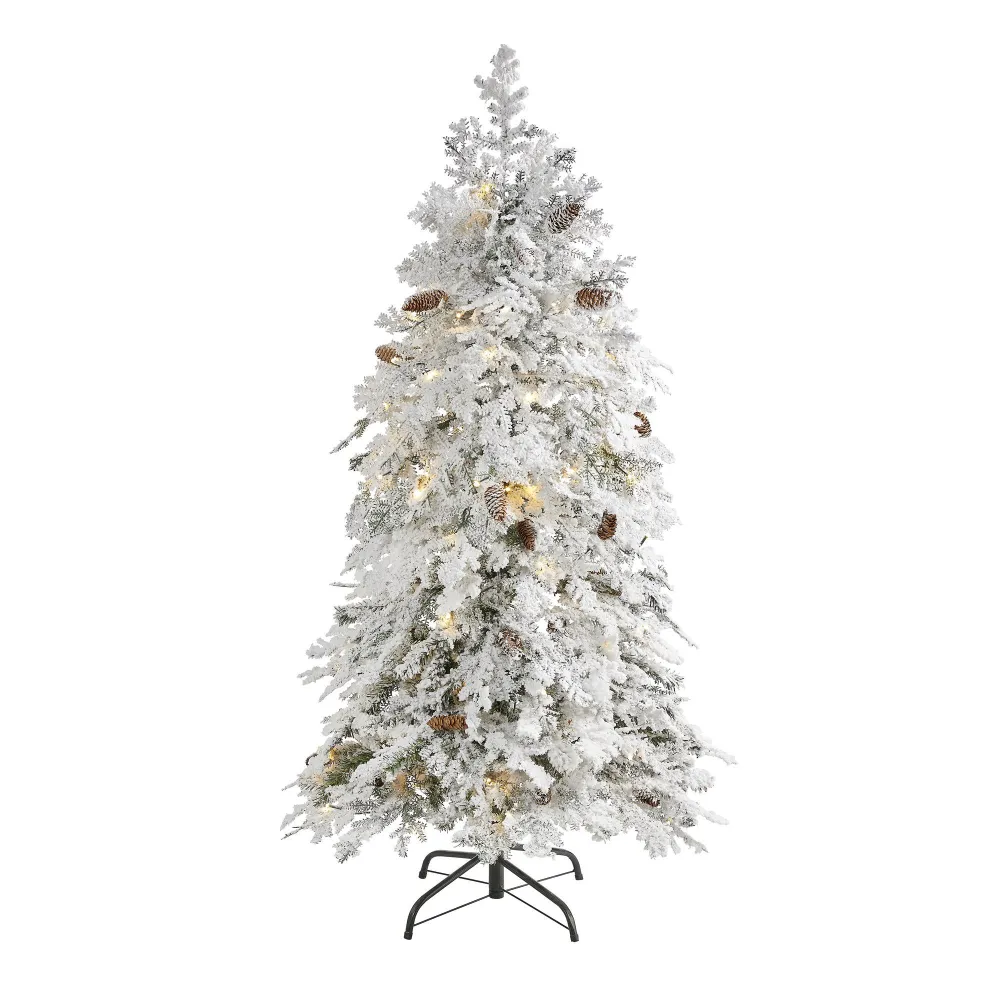 Flocked Montana Down Swept Spruce Artificial Christmas Tree with Clear LED Lights