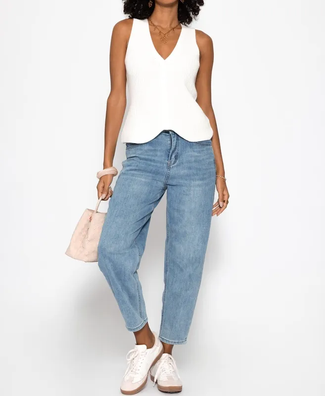Off White Knit Button Placket Top