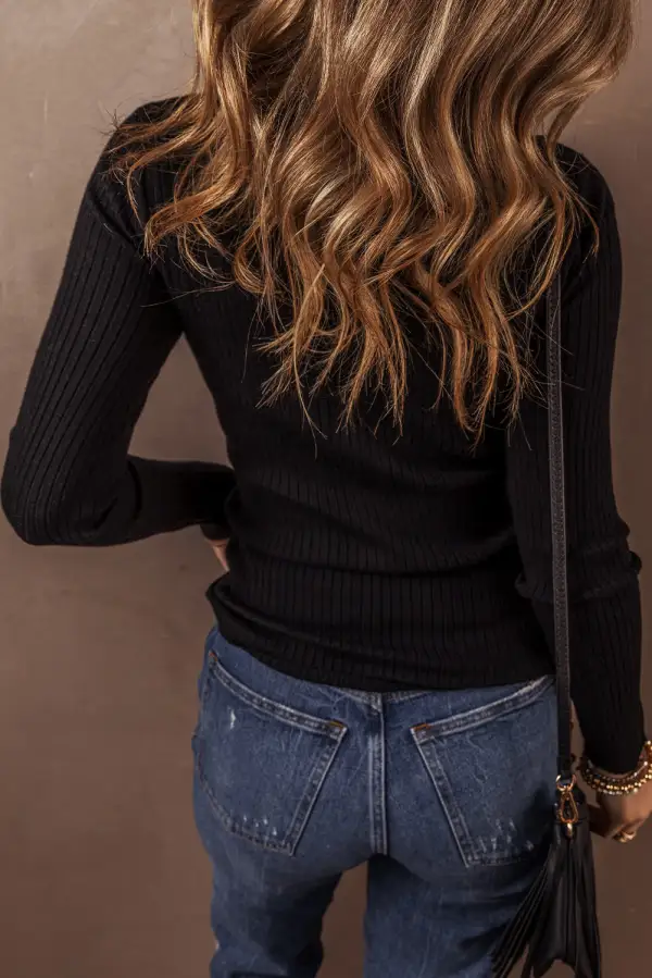 Ribbed Knit Collared Slim Fit Cardigan