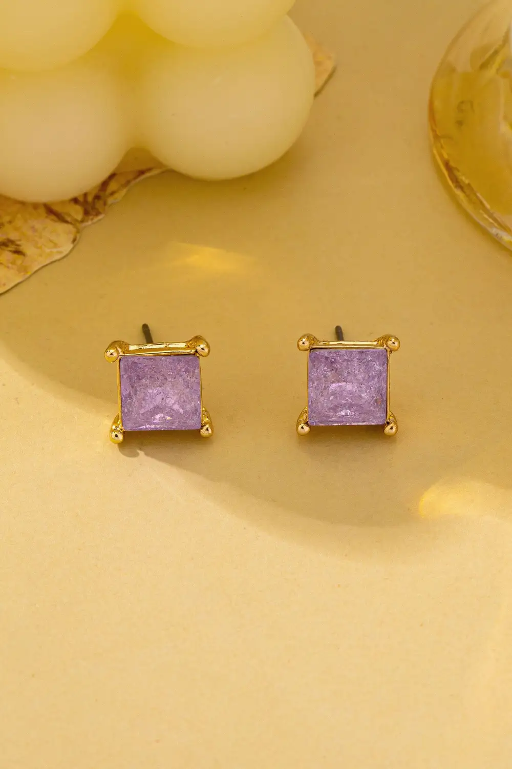 Square Cut Glitter Stone Stud