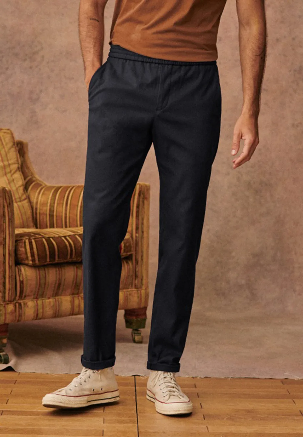 Olive Green Cotton Linen Blend Casual Trousers