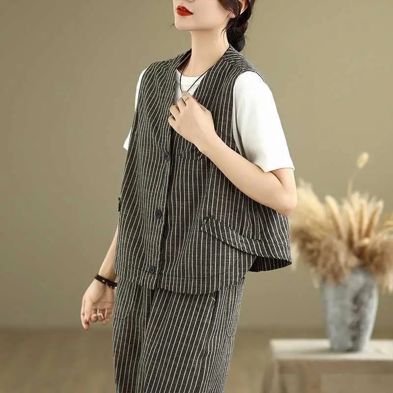 Striped Vest Harem Pants Set