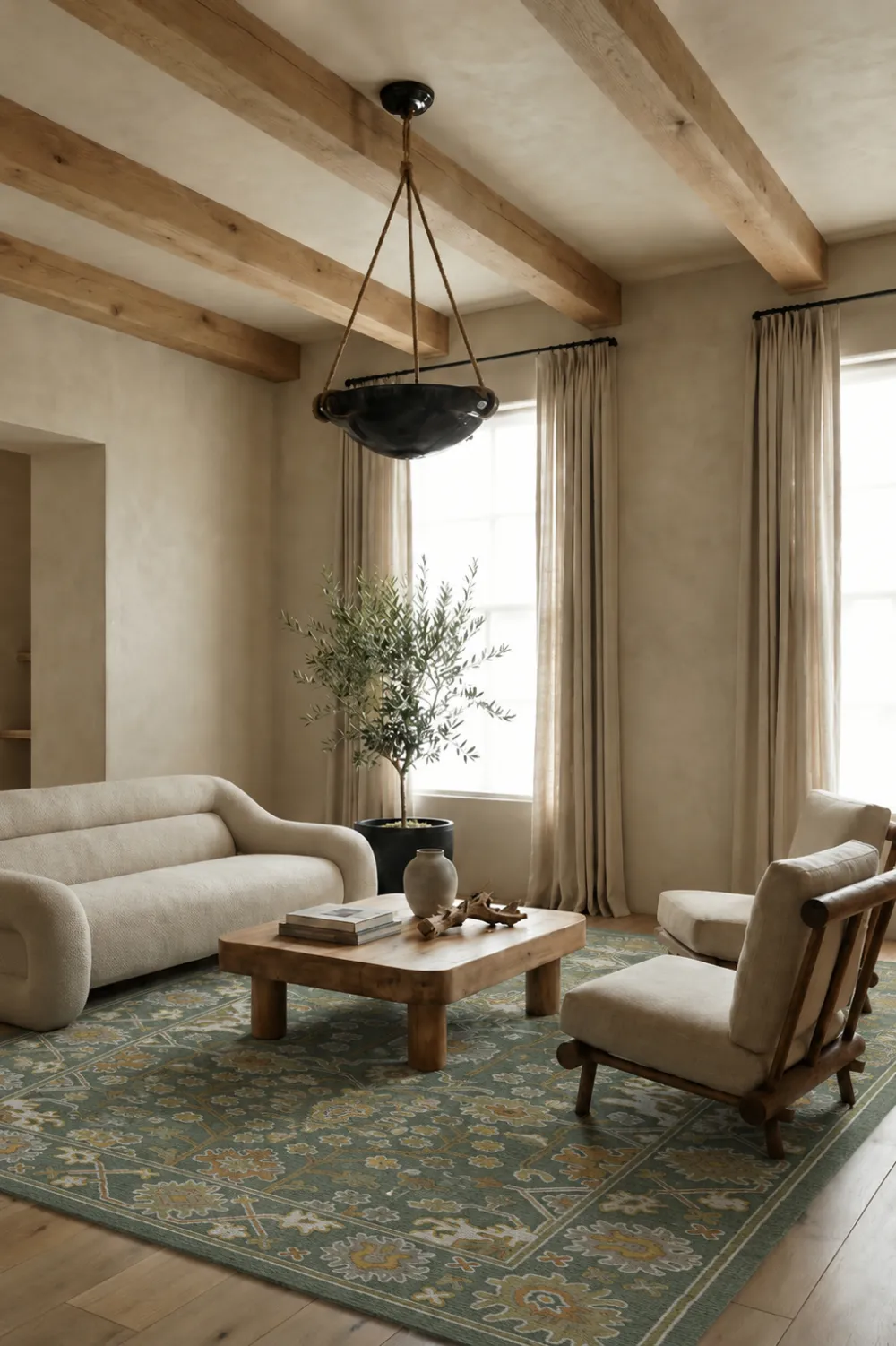 Artisan Detail Hand Tufted Floral Oushak Inspired Wool Area Rug