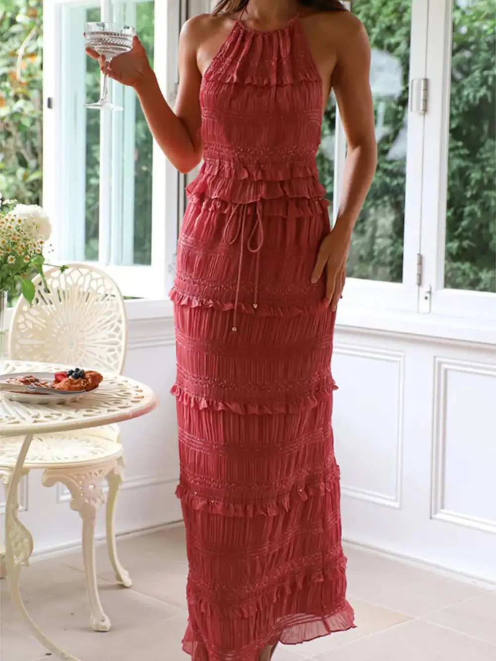 Elegant Sleeveless Top And Maxi Skirt Set