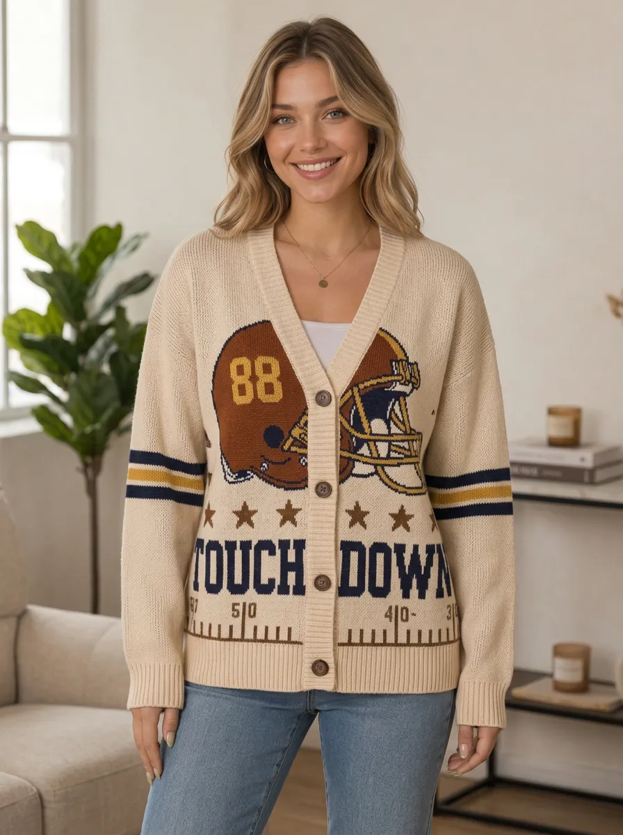 Women's American Football Helmet Touchdown Knitted Cardigan