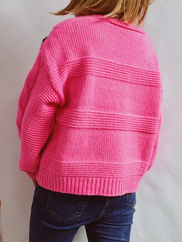 Single-Breasted Relaxed Knit Embroidered Cardigan