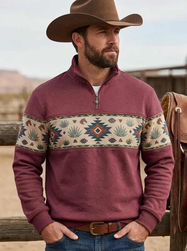 Men's Western Cowboy Southwestern Quarter-Zip Sweatshirt