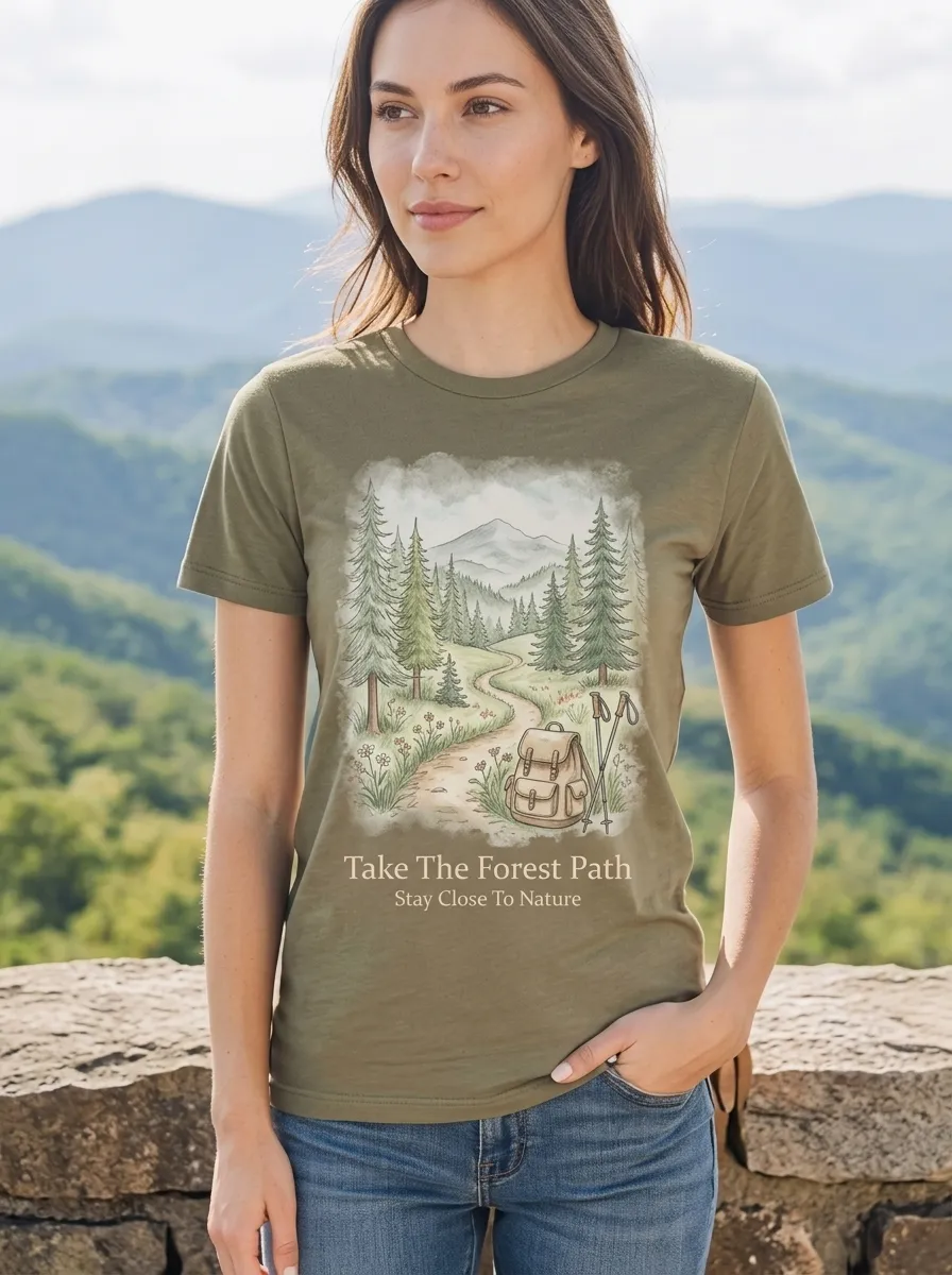 Women's Nature Hiking Lover Forest Path Backpack Printed T-shirt