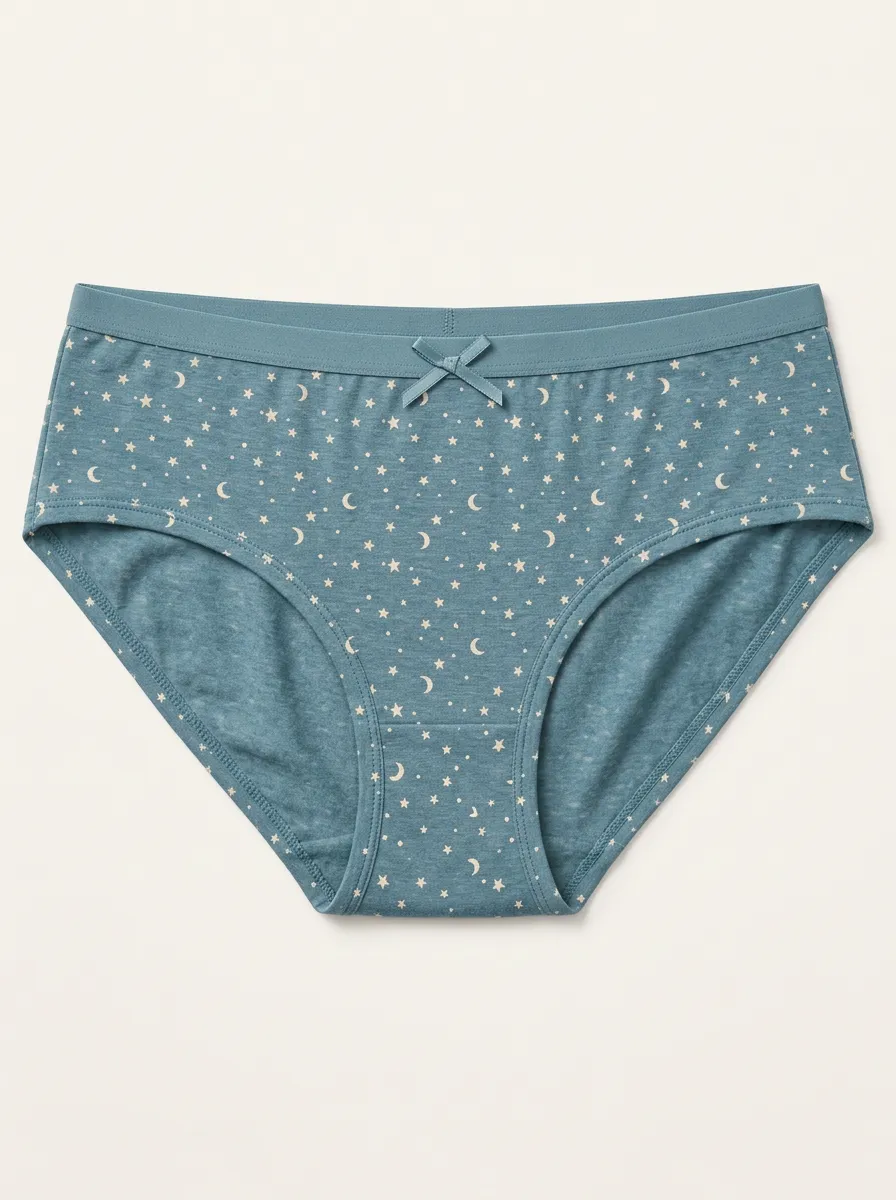 Women's Patterned Briefs with Moon Star Celestial Detail