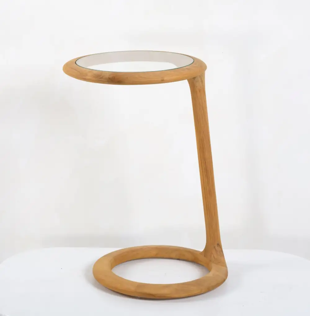 Round Teak Glass Side Table