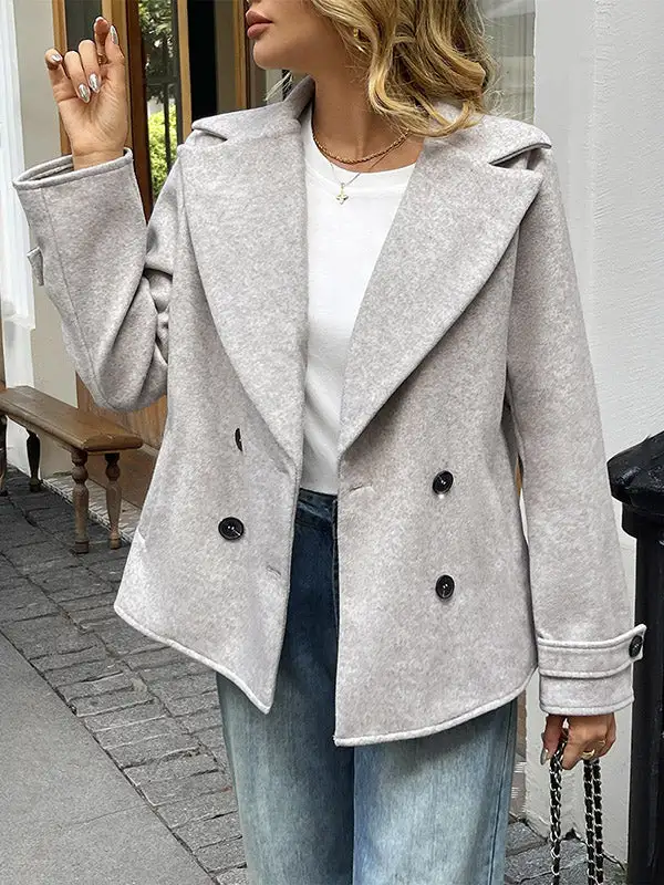 Long Sleeve Relaxed Button Front Double Breasted Solid Blazer