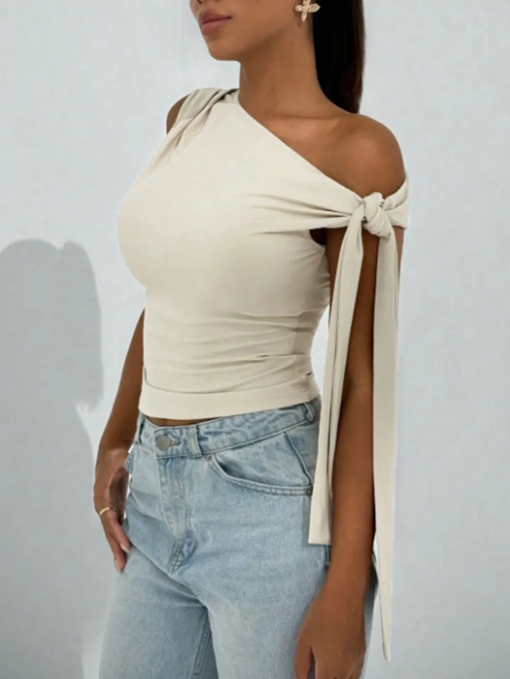 One Shoulder Tie Detail Cami Top