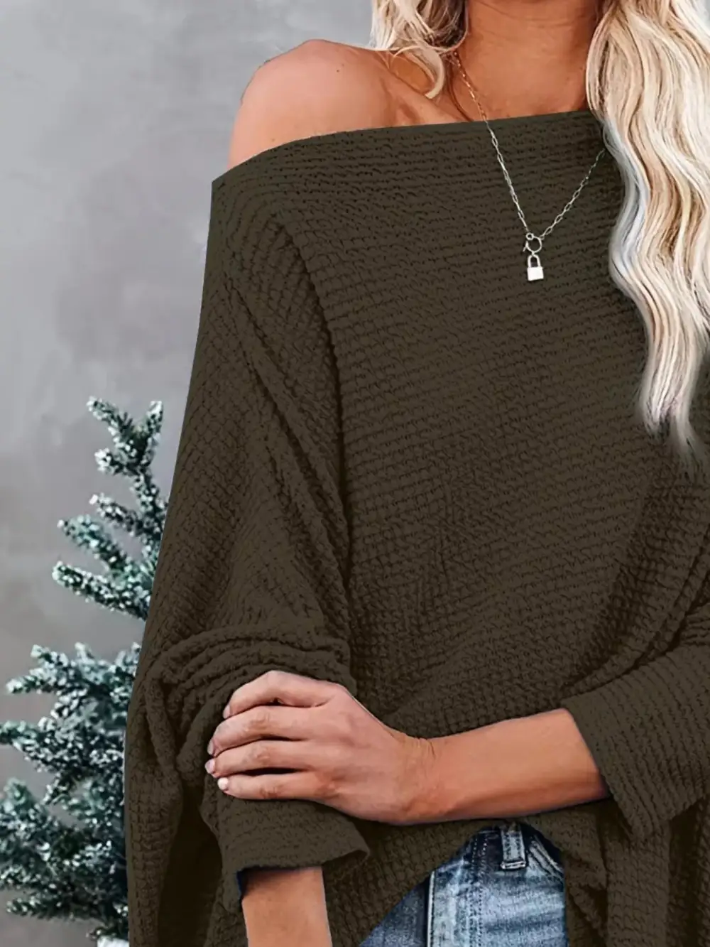 Waffle Knit Boat Neck Sweater