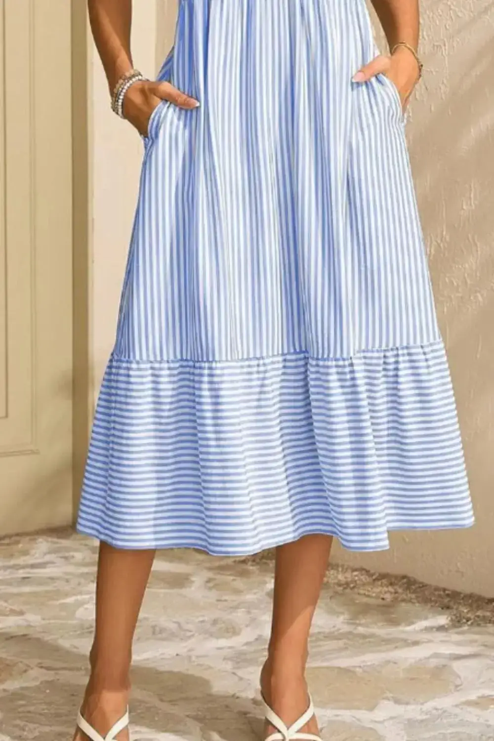 Striped Ruffle Midi Dress