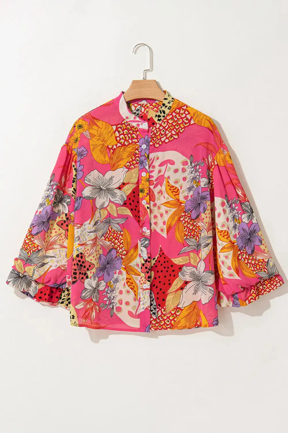 Floral Abstract Print Ruffled Shirt Blouse