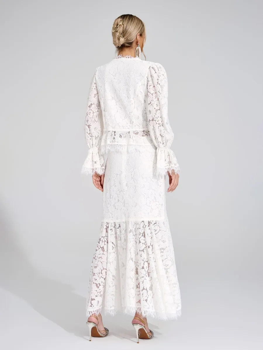 Clementine White Lace Maxi Skirt Set