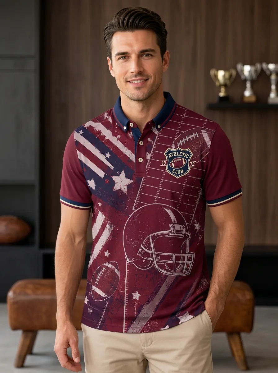 Men's Gridiron Helmet Stars Polo Shirt