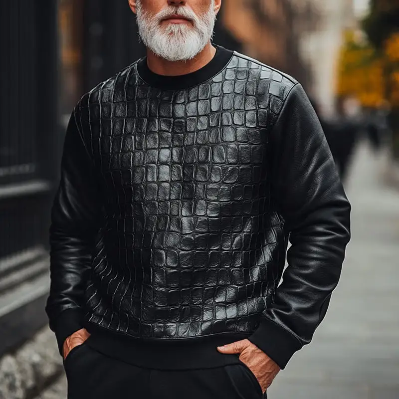 Relaxed Pullover Leather Sweatshirt
