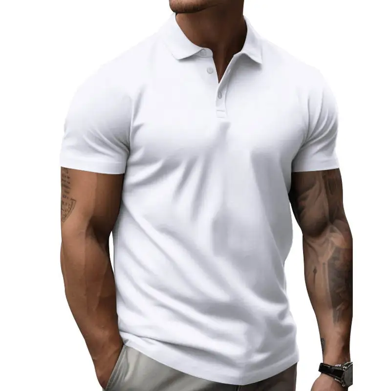 Men's Athletic Fitted Pique Polo Shirt Short-sleeved With Hidden Button Placket