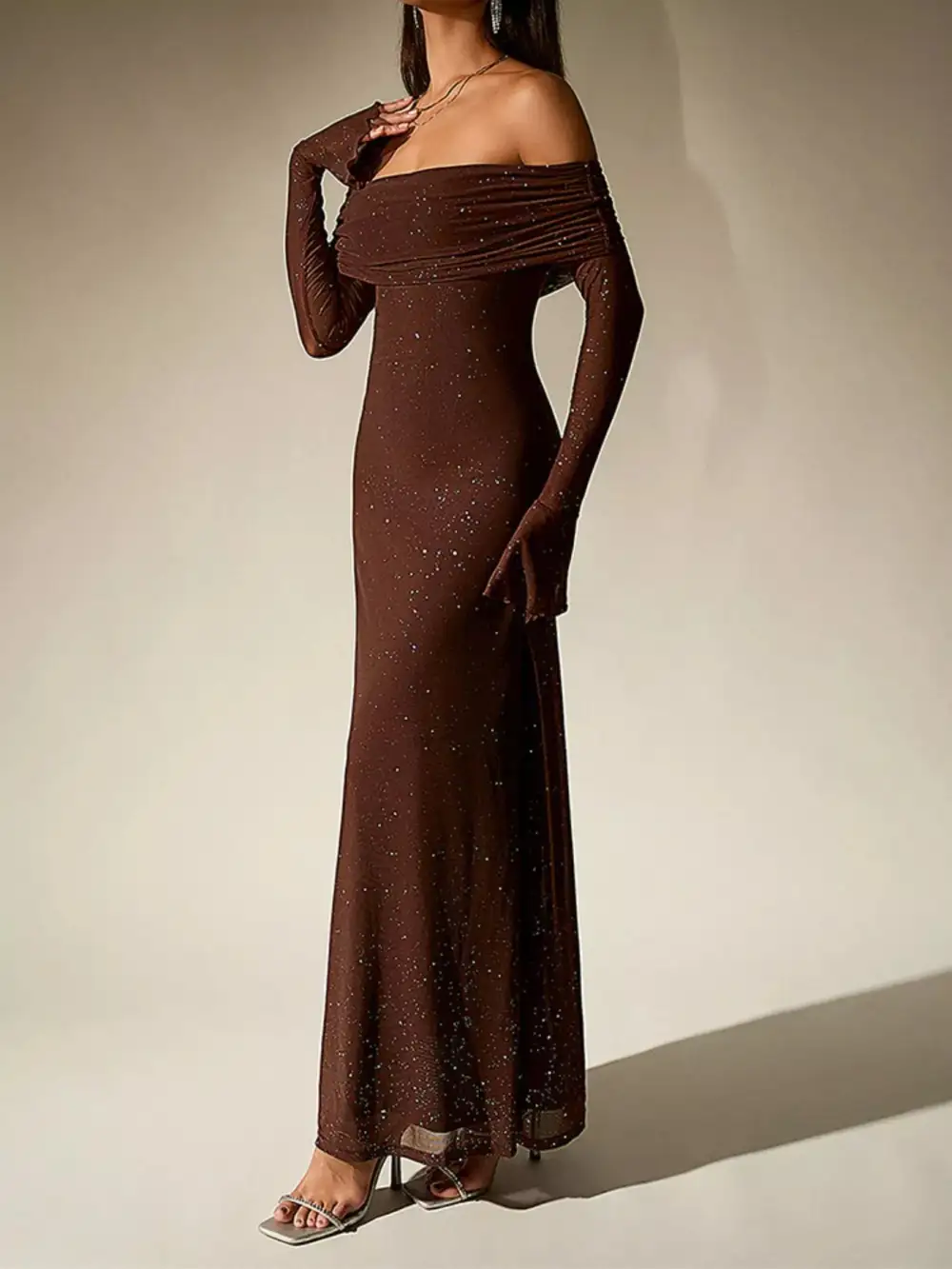 Glitter Off Shoulder Maxi Dress