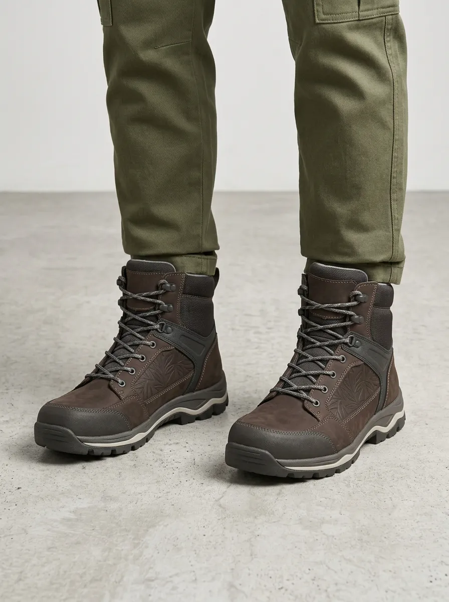 Unisex Floral Pattern Embossed Print Work Boots