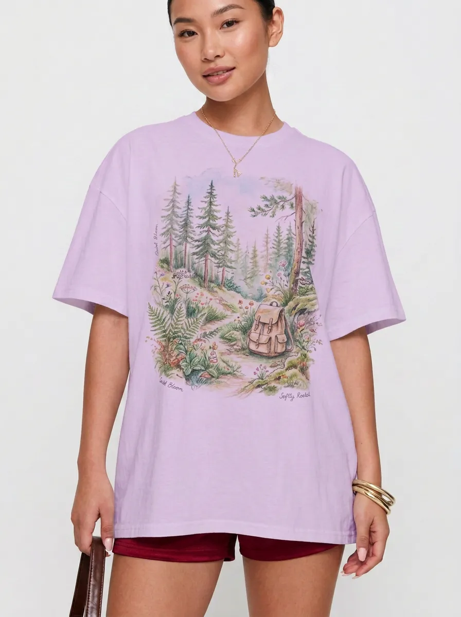 Women's Nature Hiking Lover Forest Backpack Printed T-shirt