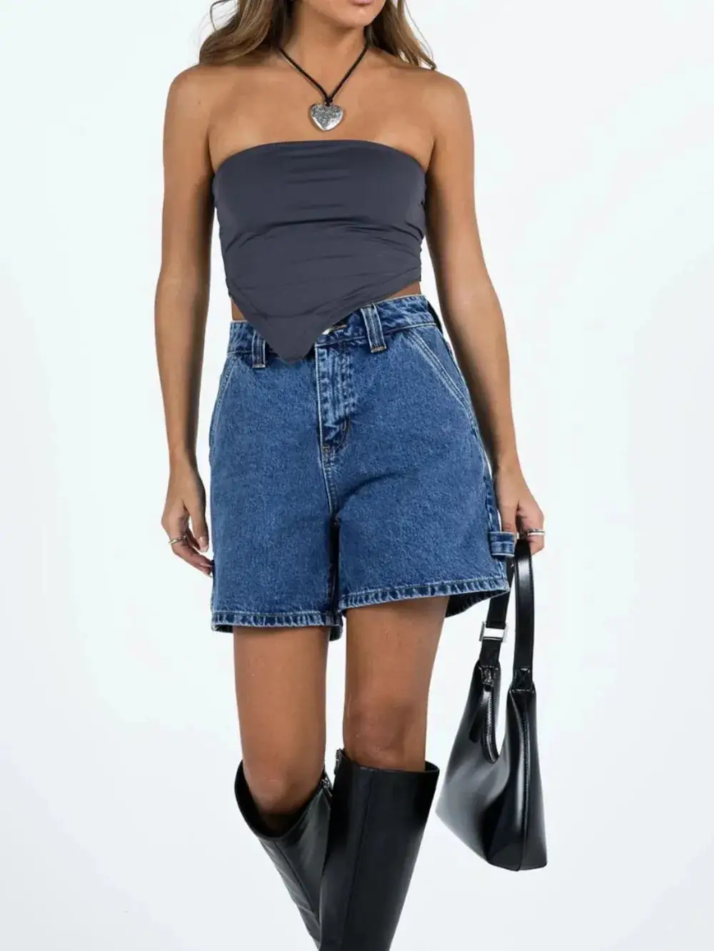 Washed High-Rise Denim Shorts