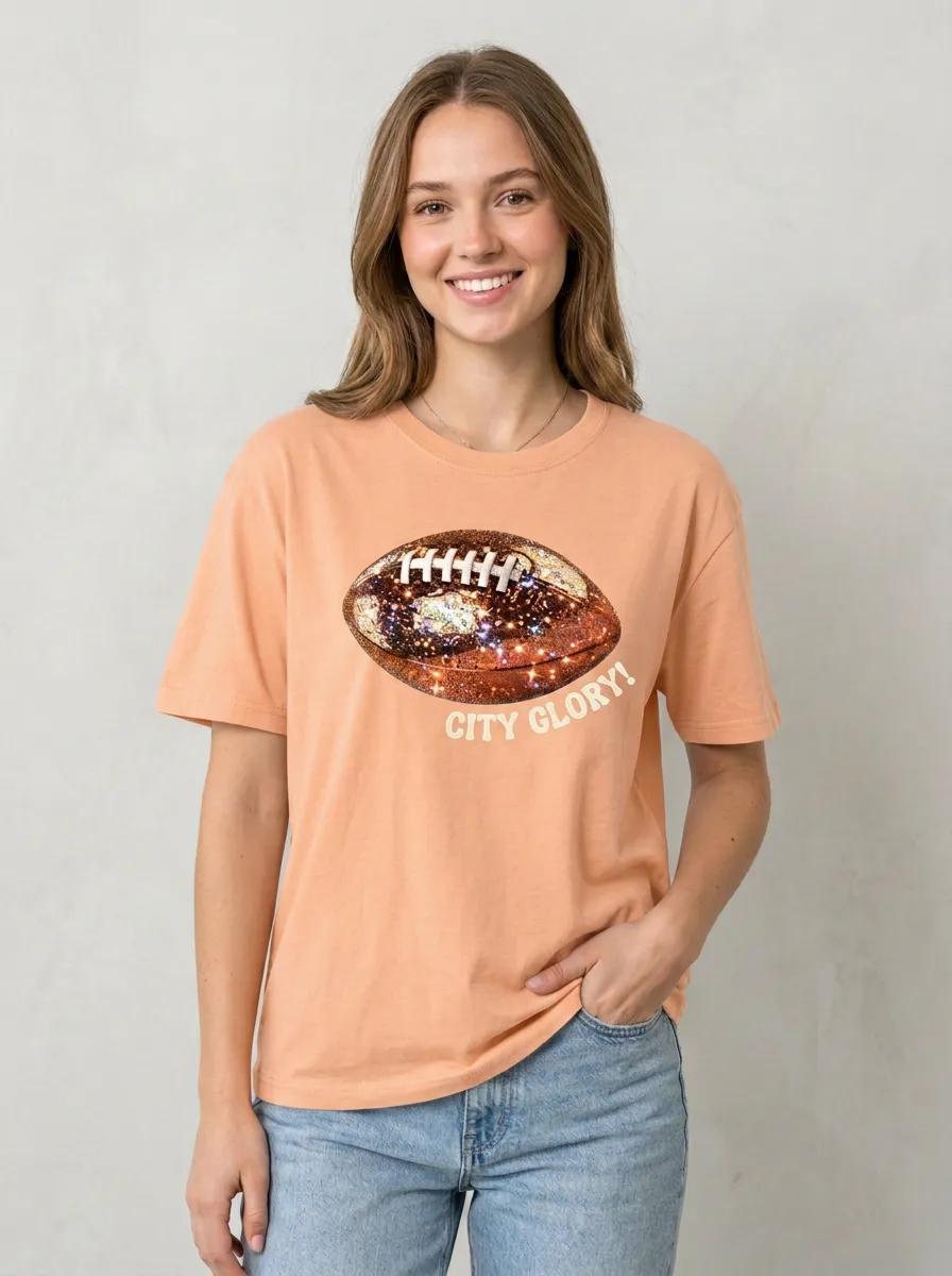 Women's Football Ball Galaxy Crew Neck Graphic T-Shirt