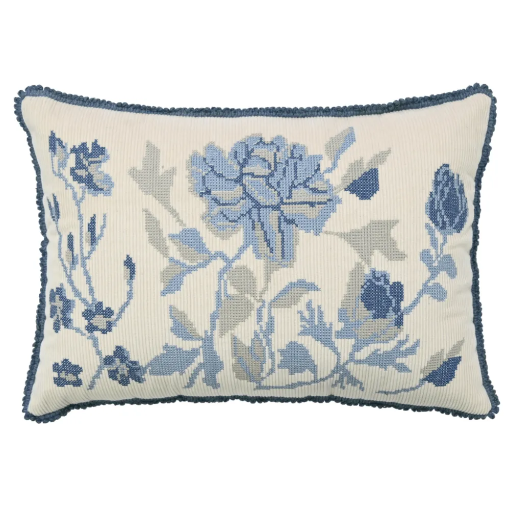 Floral Striped Velvet Lumbar Decorative Cushion Cover